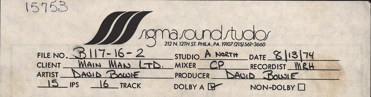 David Bowie recording at Sigma Sound Studios.